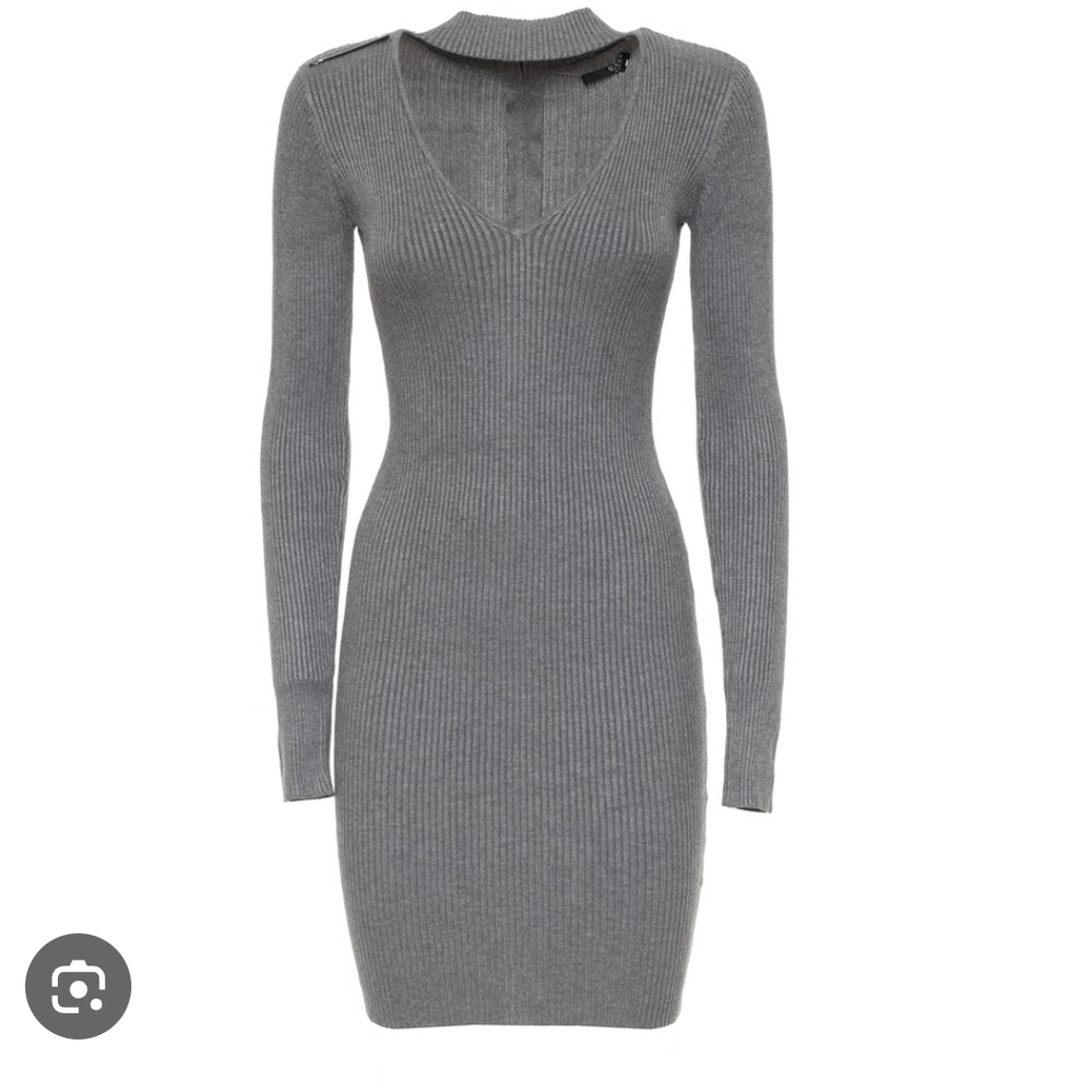 Guess Gray Ribbed Knit Dress